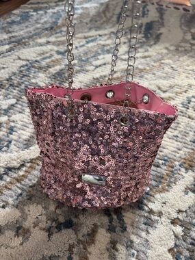 Pink Sequin Chain-Handle Tote Bag